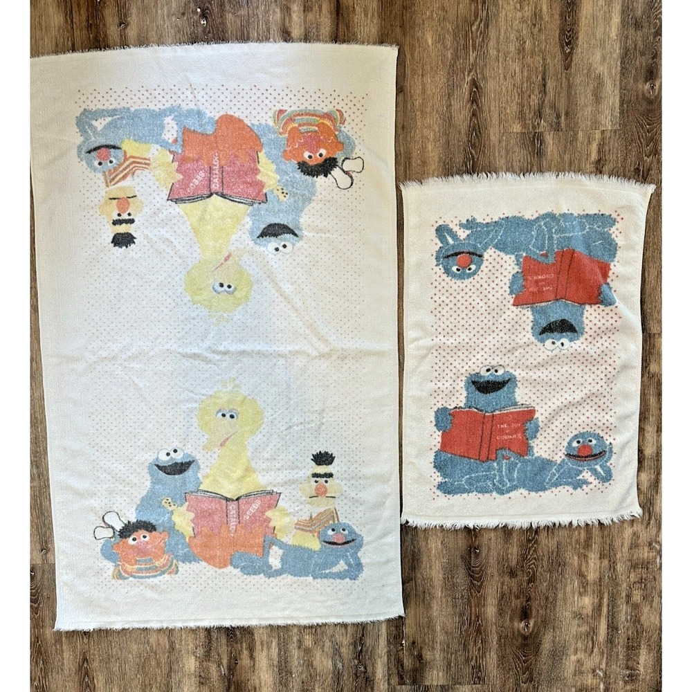 Vtg Muppets Sesame Street Towel Set‎ Cookie Monster Big Bird 1970s
